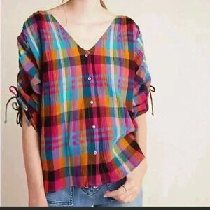 Anthropologie Multicolor Plaid Button Down Shirt